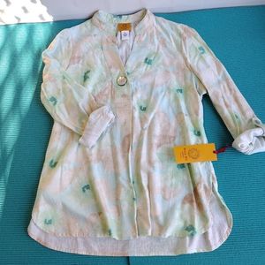 NWT Ruby Rd Womens Pullover Roll Tab Sleeves Floral Multicolor Blouse Size PL